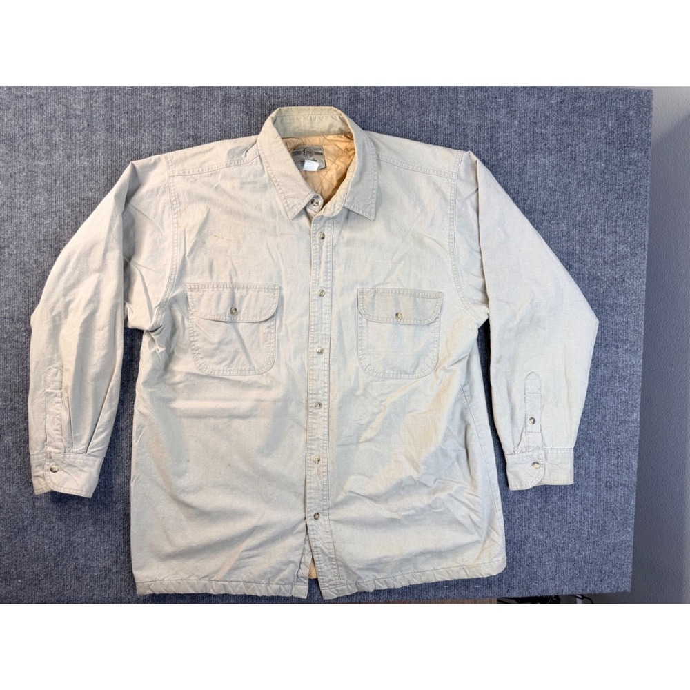 Wrangler Rugged Wear Mens XL Tan Canvas Quilted Insulated Shacket Jacket Vintage